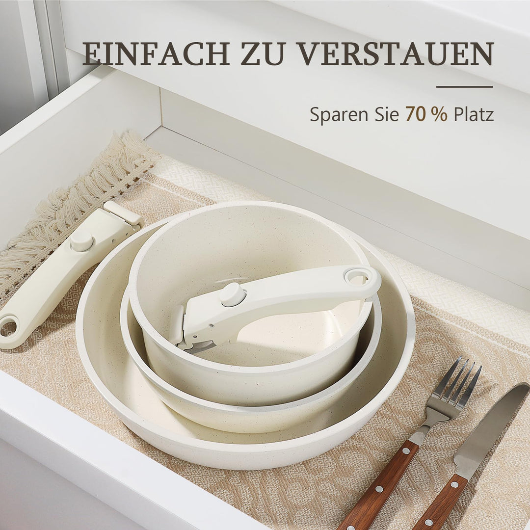 Topf- und Pfannenset 5-teilig Granit-Antihaft abnehmbare Griffe Induktion - Bild 4