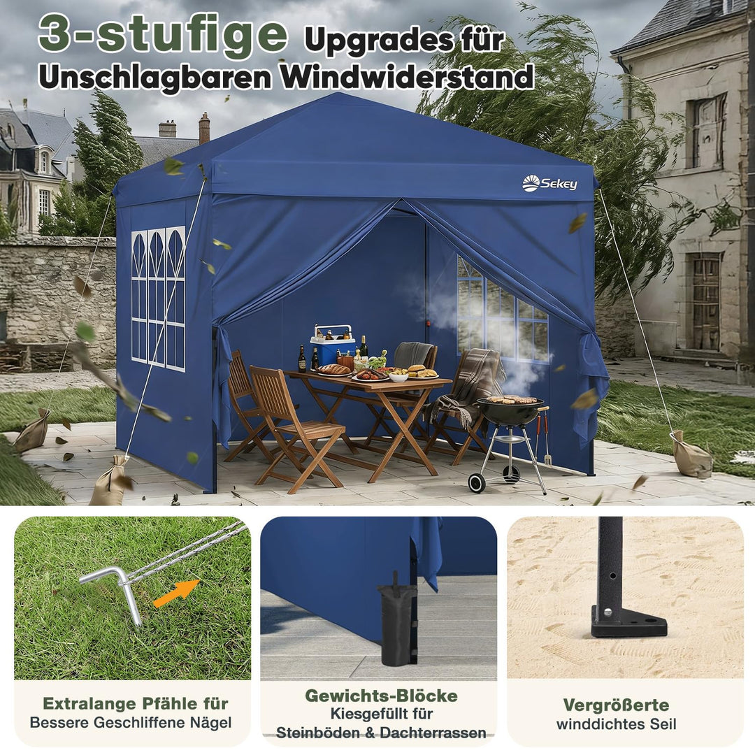 Faltpavillon 3x3 m Pop-Up 420D Oxford wasserdicht Navy 4 Seitenwaende - Bild 4
