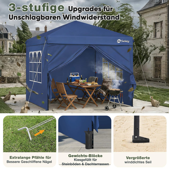 Faltpavillon 3x3 m Pop-Up 420D Oxford wasserdicht Navy 4 Seitenwaende - Bild 4