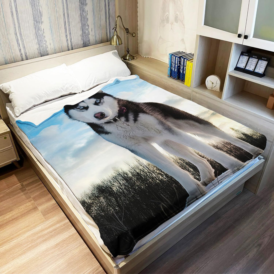 Kuscheldecke Flanell 150x200 cm Husky-Motiv weiss - Bild 4
