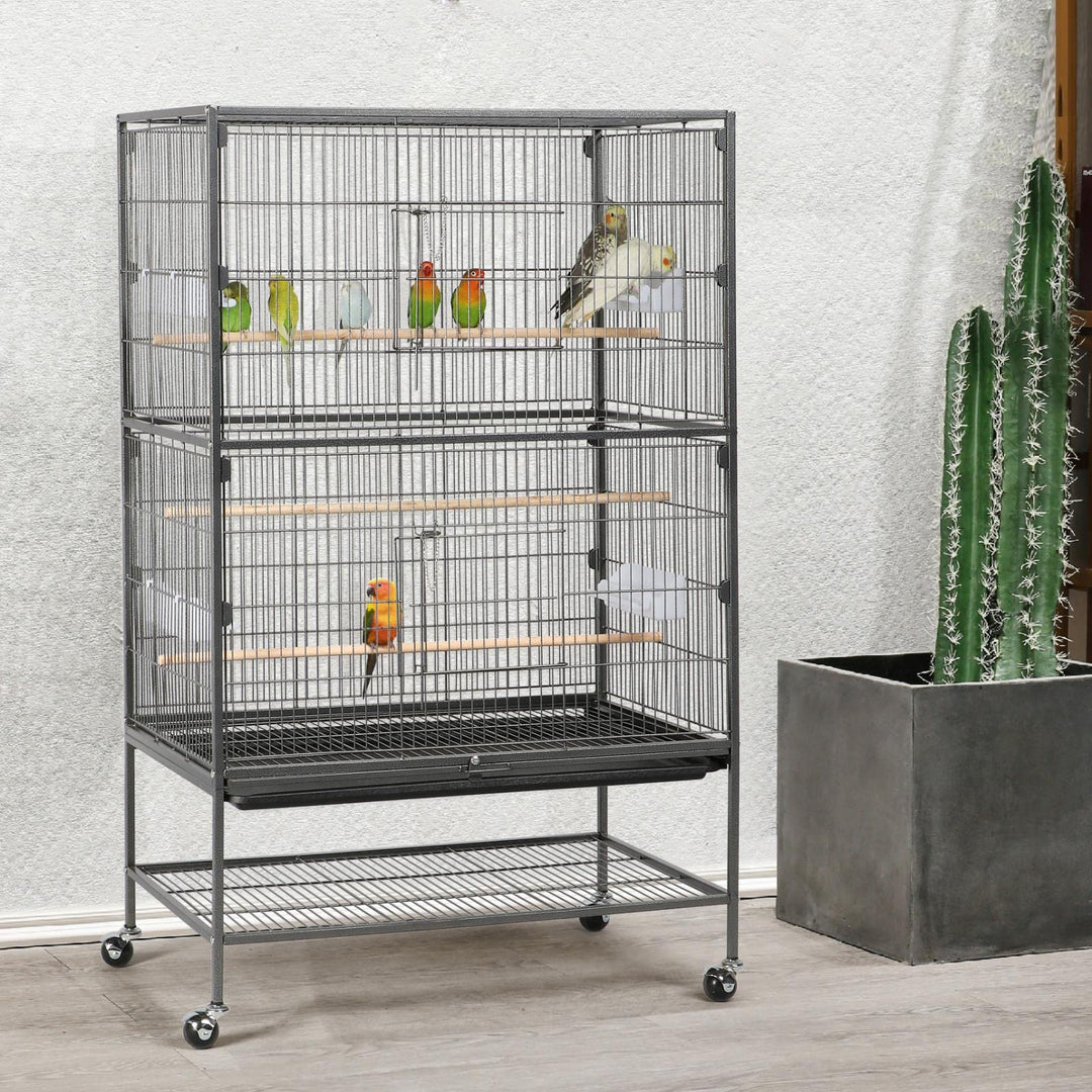 Vogelvoliere Stahl 52x79x132 cm mit 4 Rollen und 2 Türen - Bild 2