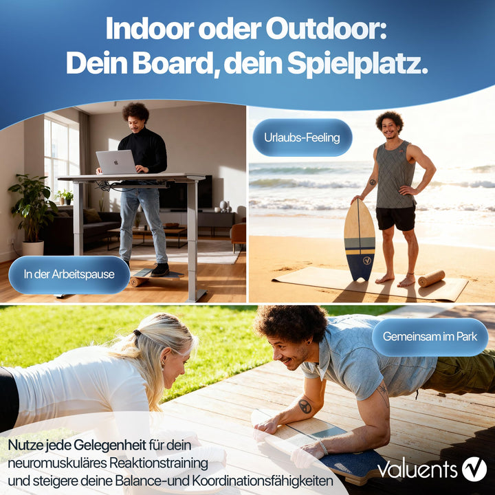 Balance Board Holz Surfboard-Form mit Korkrolle, Halterung &amp; Ball - Bild 3