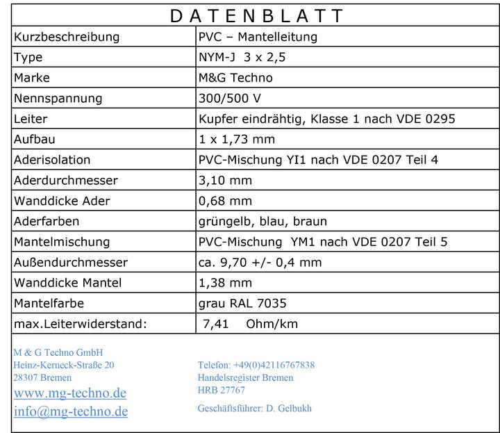 Mantelleitung NYM-J 3x2,5 mm² Feuchtraumkabel Kupfer 20m grau - Bild 4