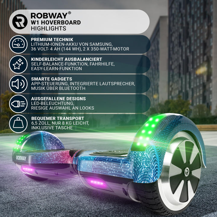 Hoverboard Self-Balance 700W Bluetooth App LED 15 km/h matt schwarz - Bild 3