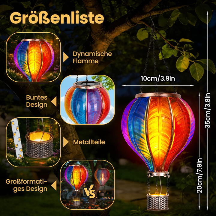 Solar Heissluftballon Laterne 2er-Set 46,5x13,8 cm Flammeneffekt Garten - Bild 2