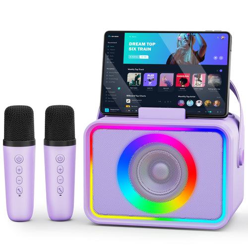 Karaoke Maschine mit 2 Mikrofonen Bluetooth 8W Lautsprecher Farbshow