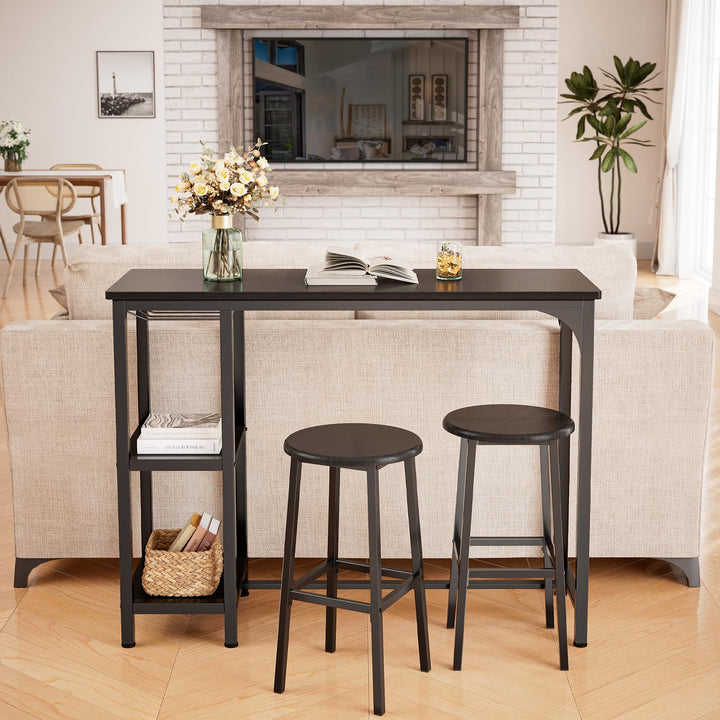 Bartisch-Set mit 2 Barhockern, Ablage und Glashalter, Schwarz - Bild 8