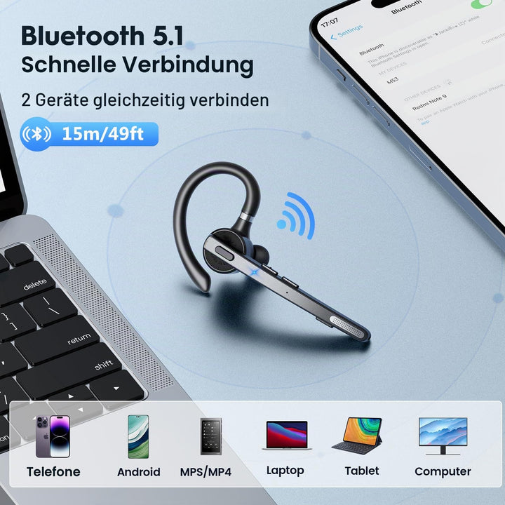 Bluetooth Headset Mono 72h Akkulaufzeit mit Ladecase USB-C - Bild 5