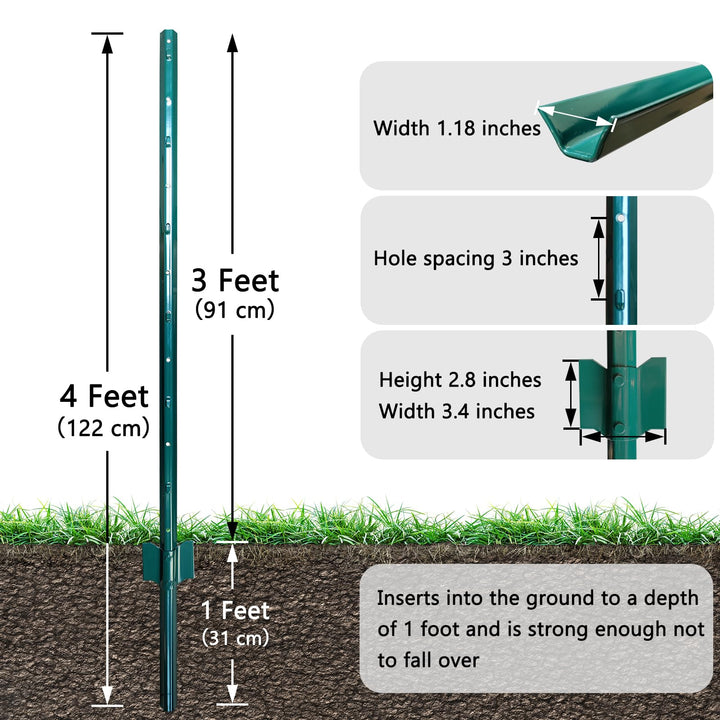 Zaunpfosten U-Profil verzinkter Stahl 121 cm, 10er-Set grün - Bild 2
