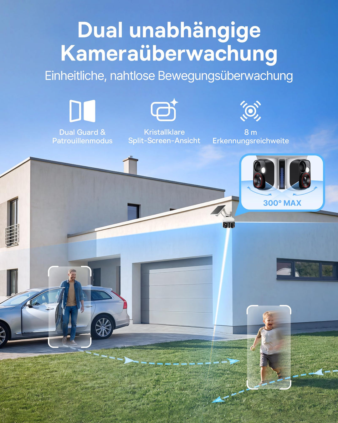 Überwachungskamera Aussen Dual 3K Solar WLAN mit KI-Tracking 7800 mAh - Bild 3