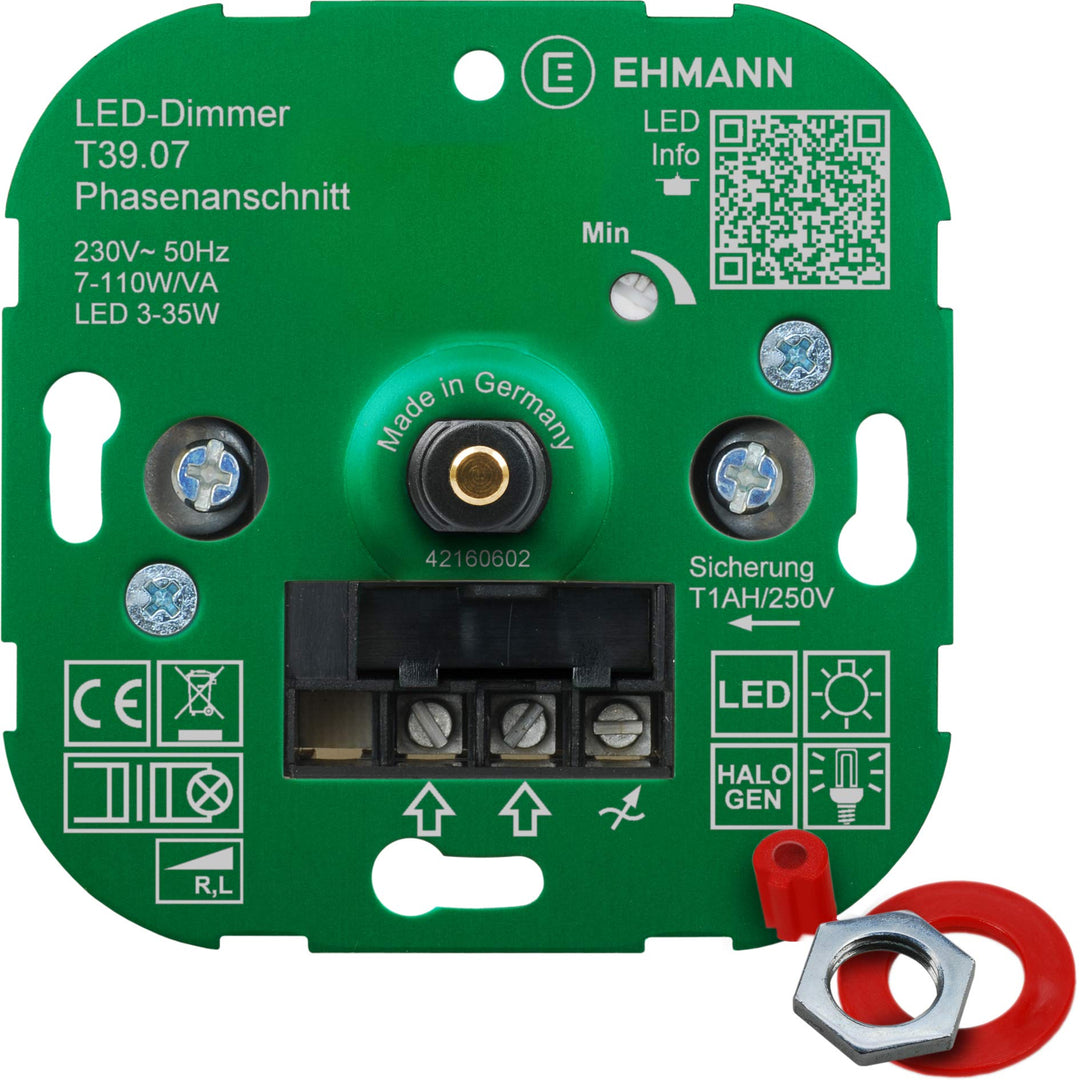 Unterputz-Dimmer LED Phasenanschnitt 3-35W 230V mit Adapter grün