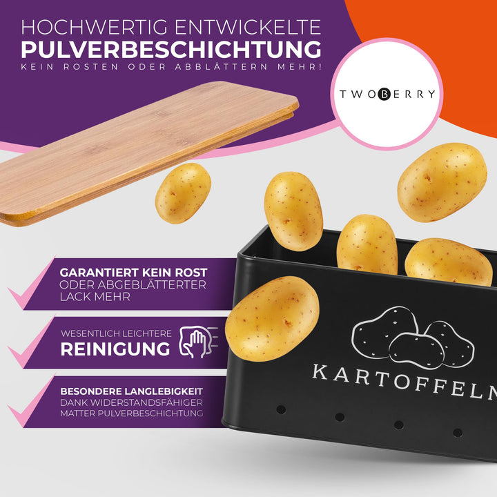 Gemüse Aufbewahrungsbox 3er Set mit Sparschäler, Stahl schwarz - Bild 5