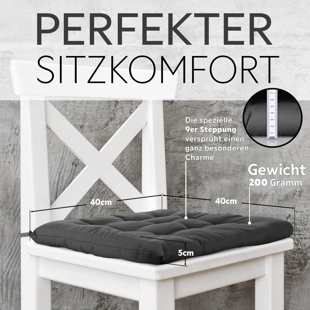 Sitzkissen 40x40x5 cm 4er-Set gesteppt für Indoor &amp; Outdoor - Bild 3