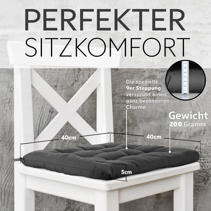Sitzkissen 40x40x5 cm 4er-Set gesteppt für Indoor &amp; Outdoor - Bild 3