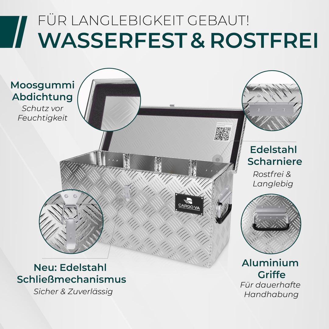 Deichselbox abschliessbar Aluminium 60x25x30cm mit 3 Fächern - Bild 2