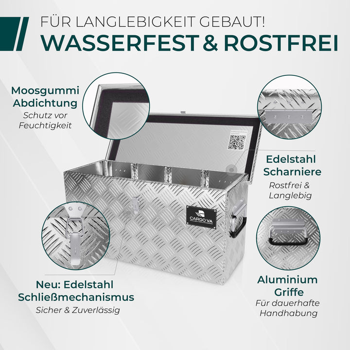Deichselbox abschliessbar Aluminium 60x25x30cm mit 3 Fächern - Bild 2