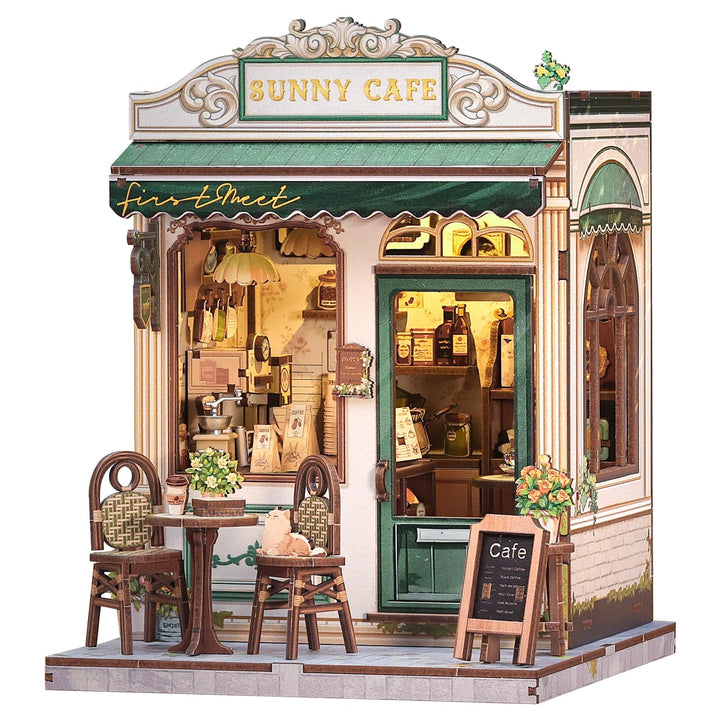 Book Nook Bausatz Sunny Cafe Holz Miniatur Haus DIY Bücherregal