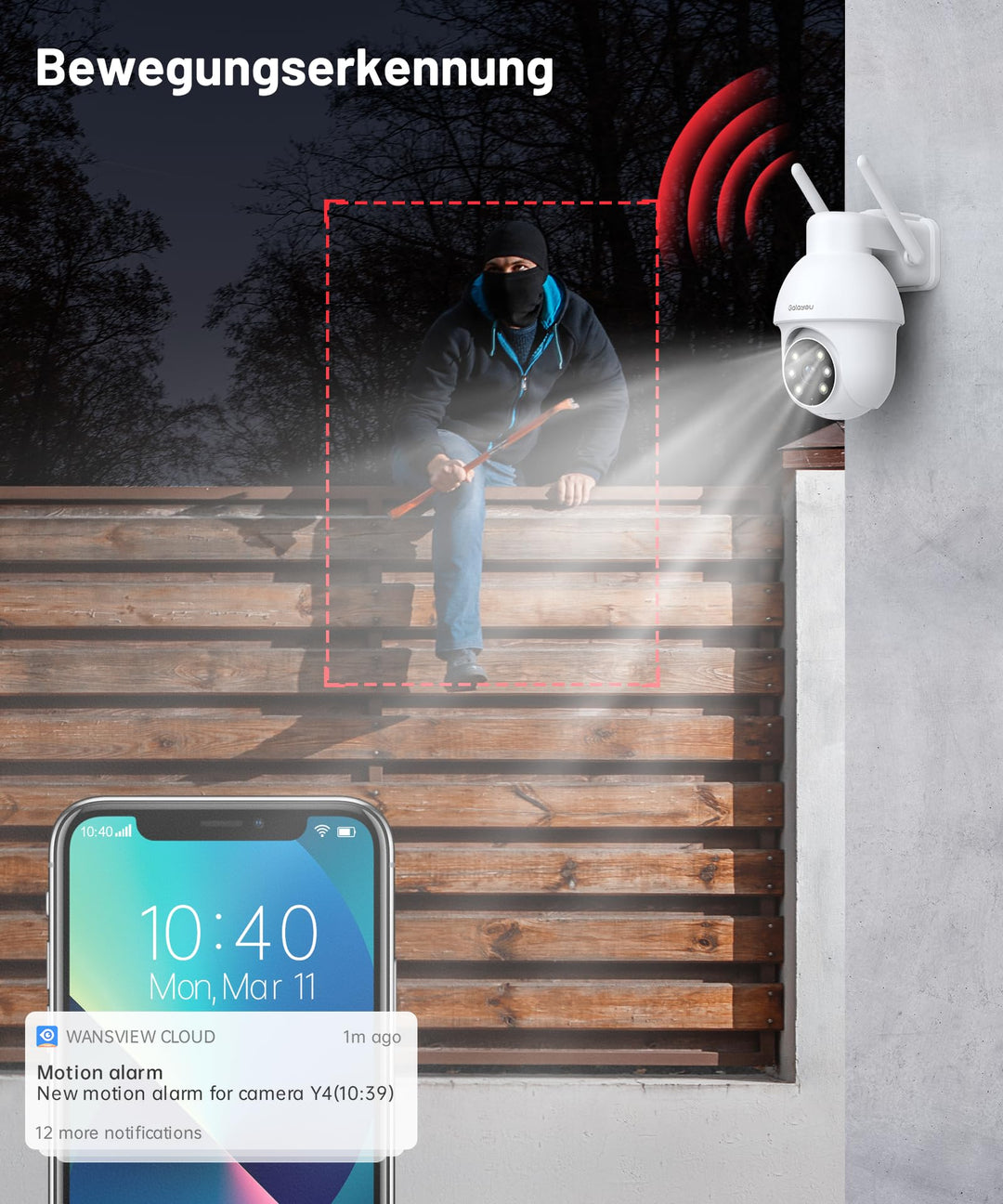 Überwachungskamera Aussen 2K WLAN PTZ mit Nachtsicht und 2-Wege-Audio - Bild 10