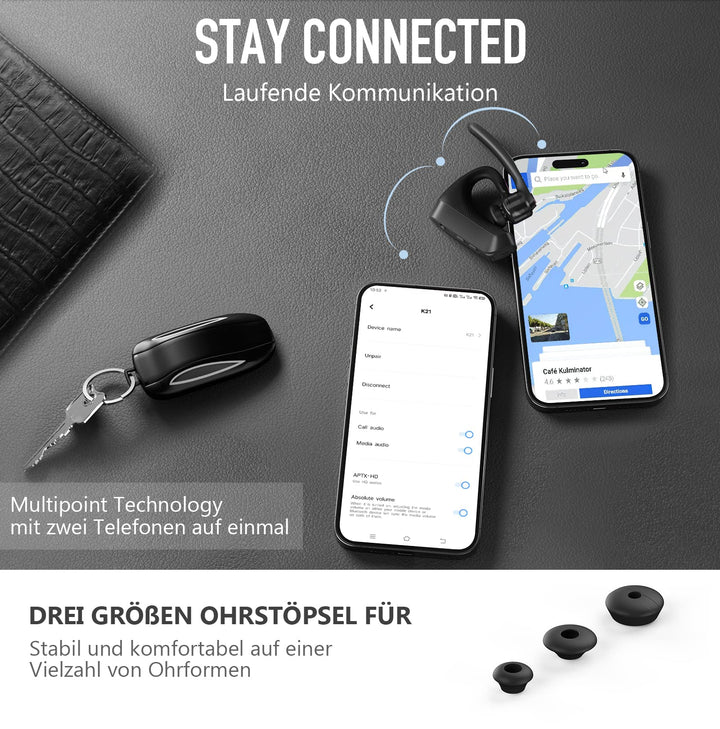 Bluetooth Headset In-Ear 80h Akkulaufzeit CVC 8.0 ENC Mikrofon - Bild 6