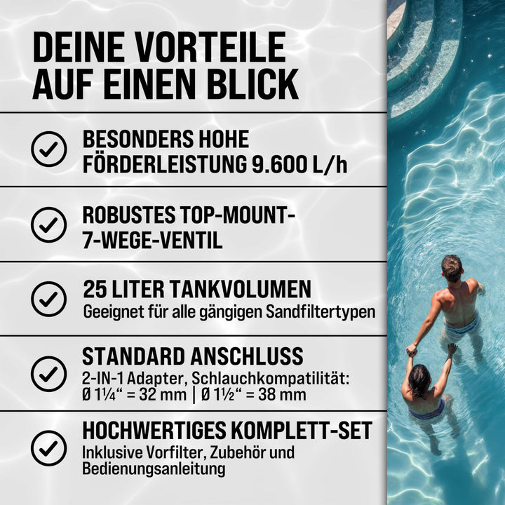 Sandfilteranlage 9600 L/h für Pools bis 30.000 L mit Druckanzeige - Bild 8