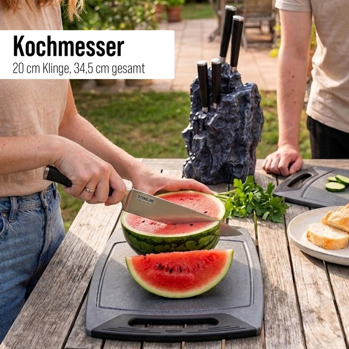 Messerblock bestückt 5-teilig Edelstahl Felsform mit Schleifstein - Bild 5