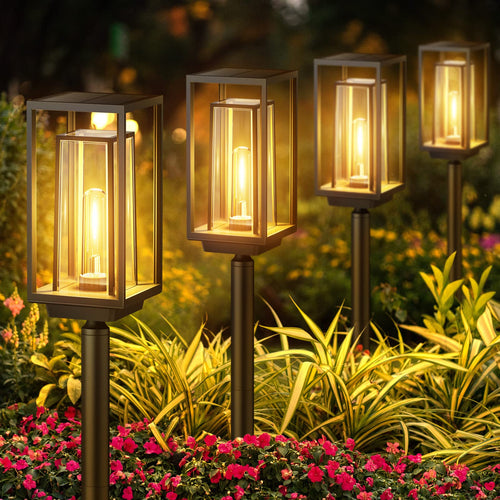 Solar Gartenleuchten 4er-Set IP65 warmweiss 360° Ausleuchtung