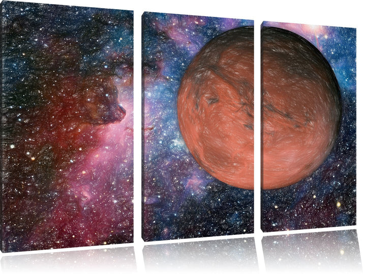 Leinwandbild 3-teilig Mars Weltall Buntstift-Effekt 120x80 cm
