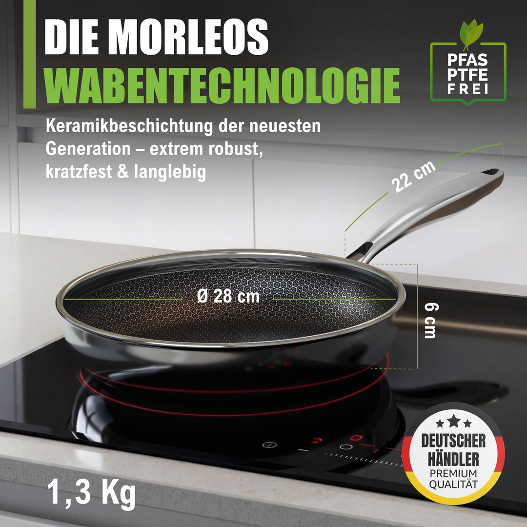 Bratpfanne 28cm Keramik-Edelstahl Wabe 5-Schicht PFAS-frei Induktion - Bild 2