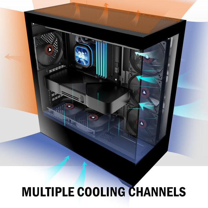 PC Gehäuse ATX Mid Tower 270° Panorama-Glas 4 Lüfter vorinstalliert - Bild 3