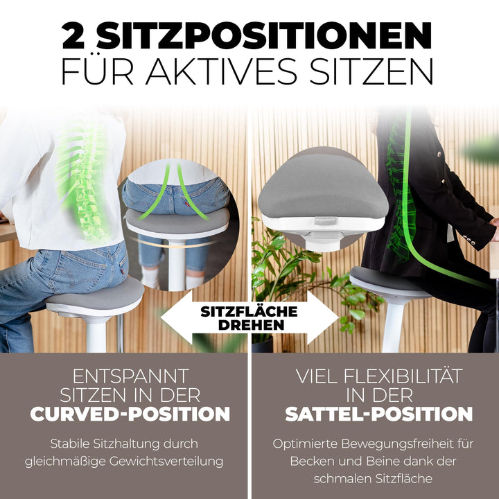 Sattelhocker Büro höhenverstellbar 43–63 cm 2 Sitzpositionen aktives Sitzen - Bild 2