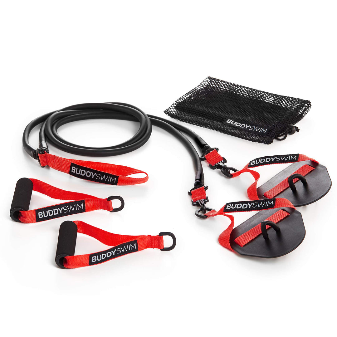 Schwimm-Widerstandsband Set 5 Stufen mit Paddles und Griffen