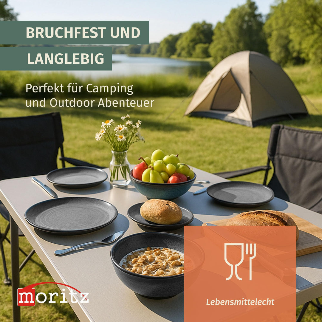 Camping Geschirrset Melamin 12-teilig für 4 Personen Stone Grey - Bild 3