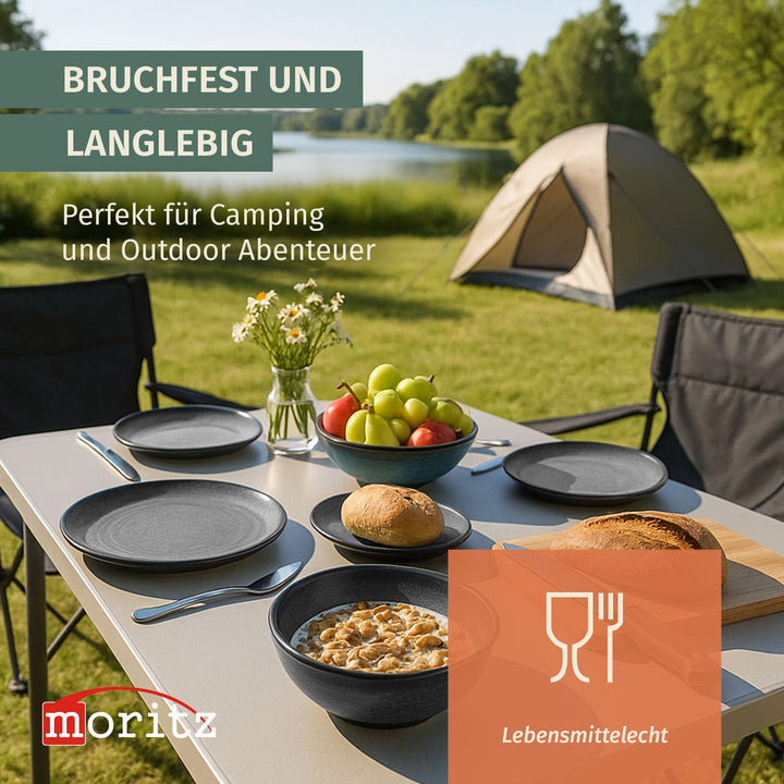 Camping Geschirrset Melamin 12-teilig für 4 Personen Stone Grey - Bild 3