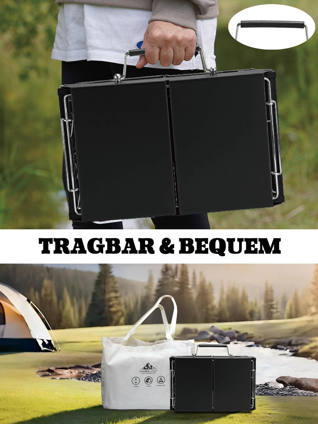 Holzkohlegrill klappbar 35x23 cm für Camping Balkon Picknick - Bild 6