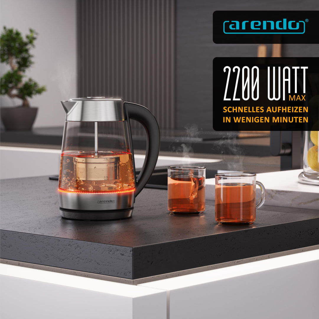 Glas Wasserkocher 2in1 mit Teesieb &amp; Temperaturwahl 1,7 L - Bild 7