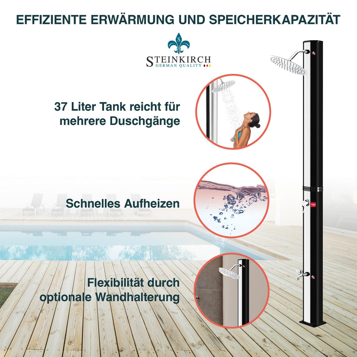 Solar Gartendusche 35 L Edelstahl-Duschkopf Ø 300 mm mit Fussdusche - Bild 5