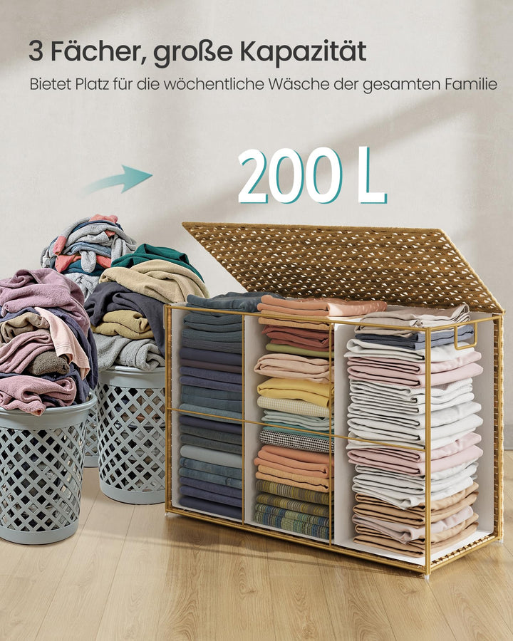 Wäschekorb mit Deckel 200 L faltbar Rattan-Optik schmal - Bild 6