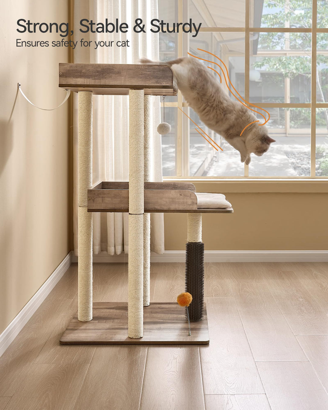 Katzenbaum 111cm Greige mit Kratzsäulen für grosse Katzen - Bild 4