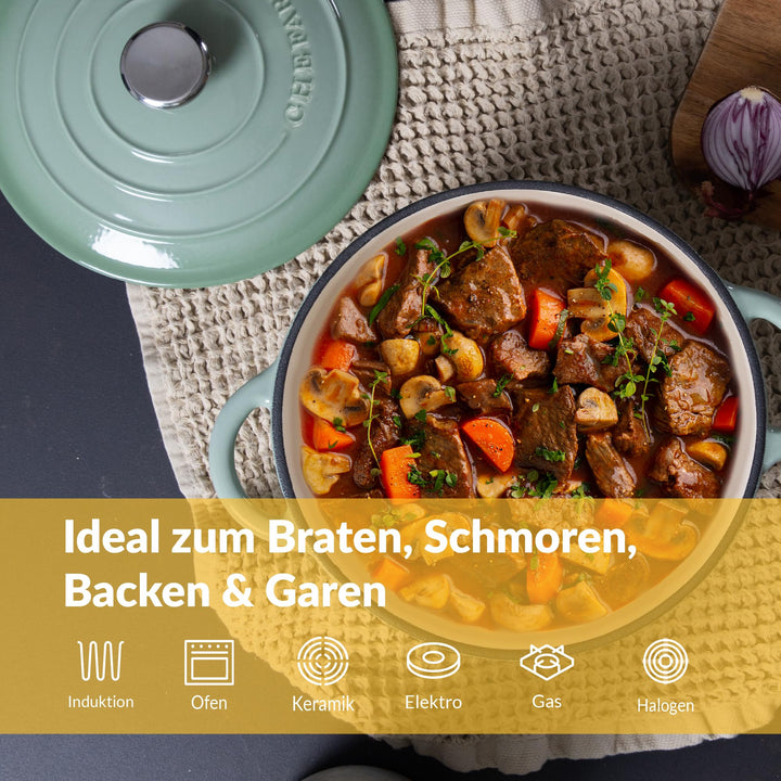 Gusseisen Cocotte emailliert 26 cm 4,7 L backofengeeignet Grün - Bild 6
