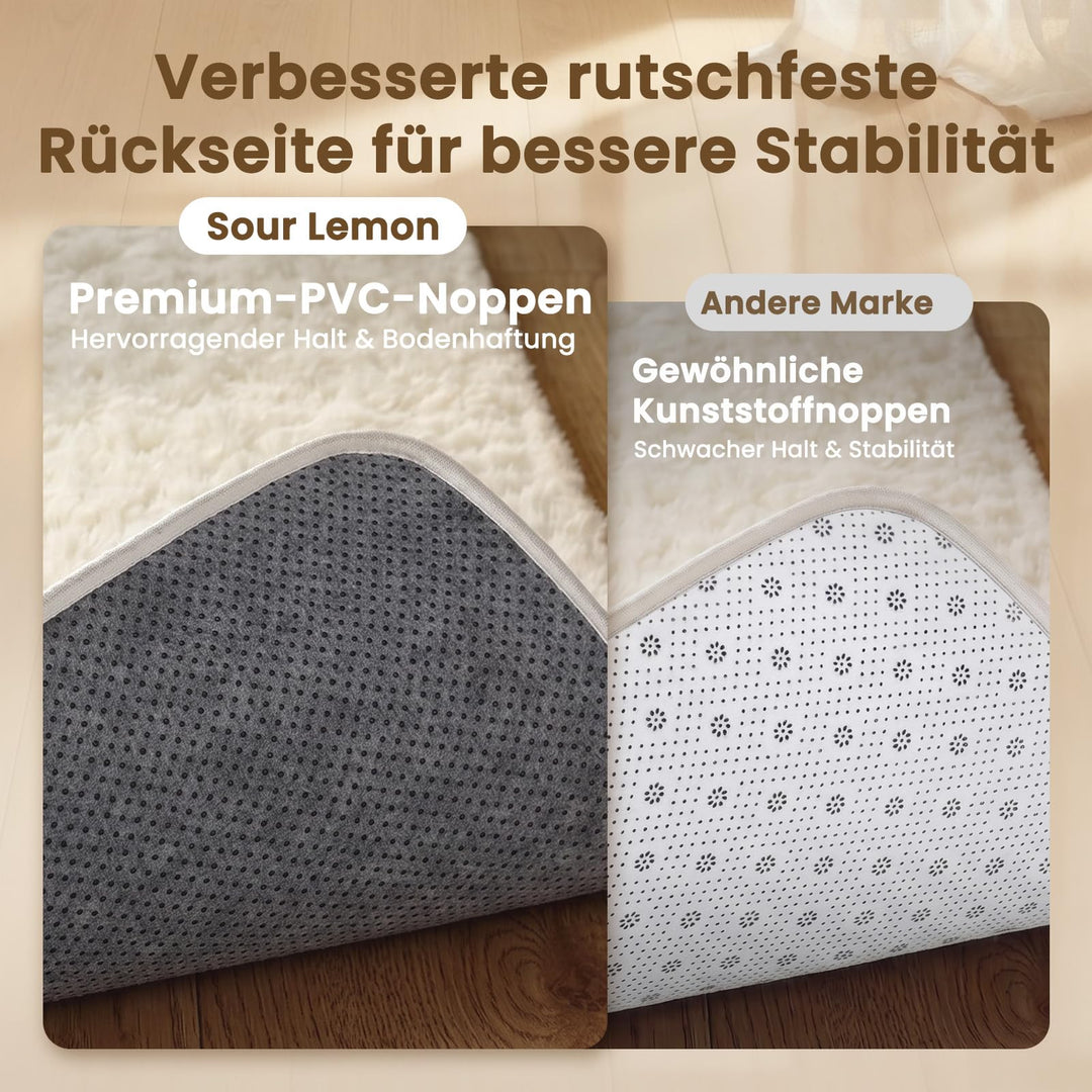 Hochflor Teppich Creme 160x230 cm flauschig weich rutschfest - Bild 5
