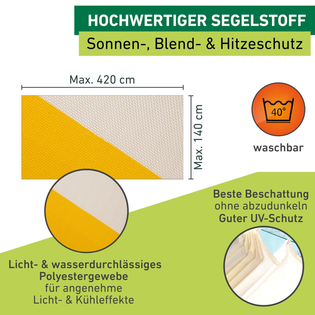 Sonnensegel Seilspanntechnik Polyester 420x140 cm gelb/weiss - Bild 3
