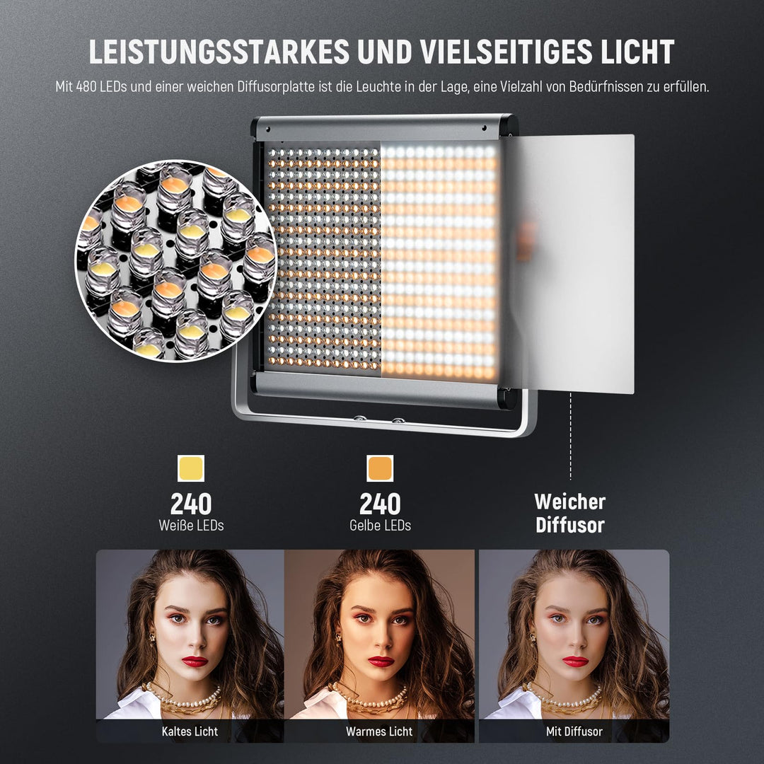 LED Videolicht Set 2er Bi-Color 480 LEDs 3200K-5600K dimmbar - Bild 3