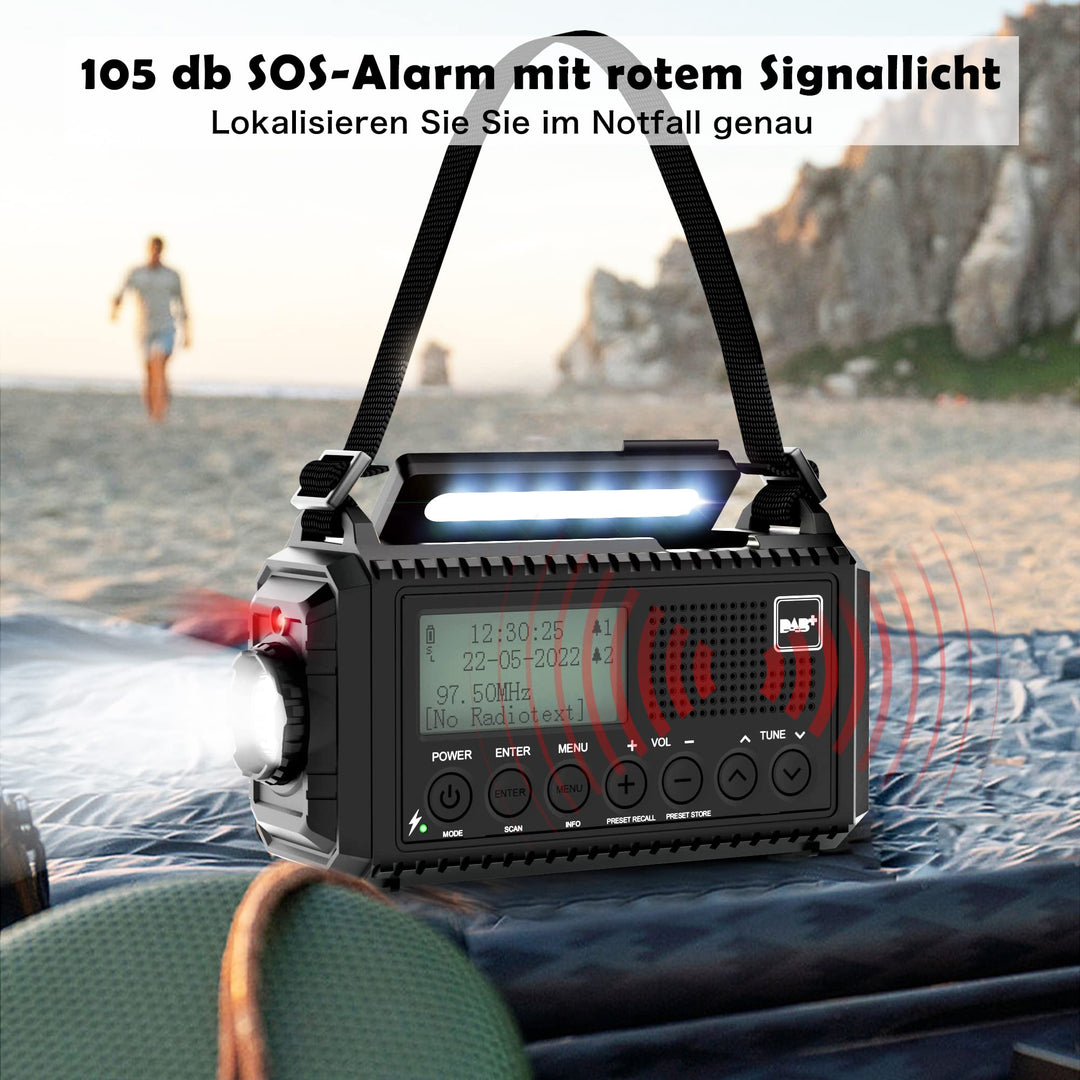 Kurbelradio DAB+ FM mit Solarpanel, LED-Taschenlampe &amp; SOS-Alarm - Bild 4