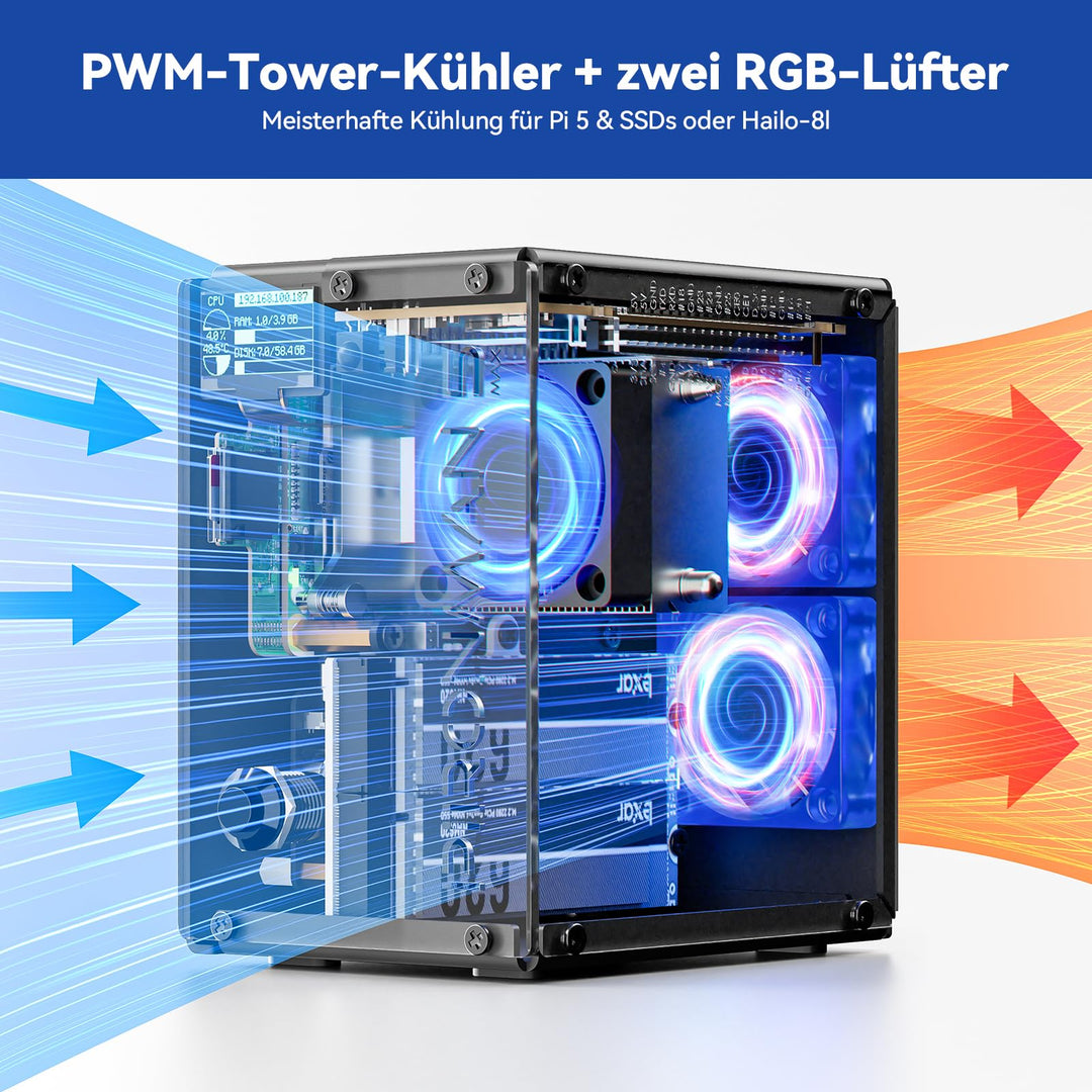 Raspberry Pi 5 Gehäuse Dual NVMe M.2 RAID mit OLED und RGB-Kühler - Bild 5