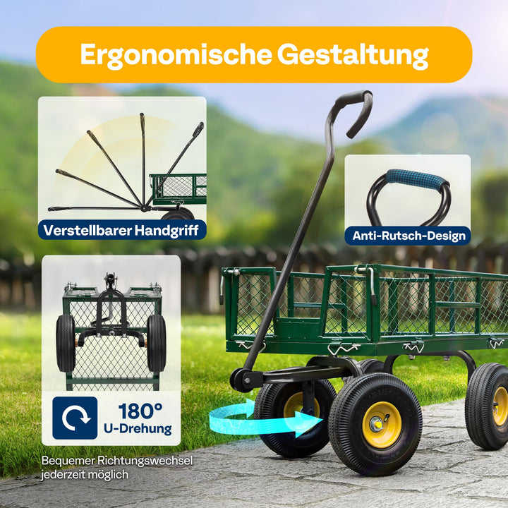 Gartenwagen Bollerwagen 400 kg Stahl abnehmbare Seitenwände - Bild 6