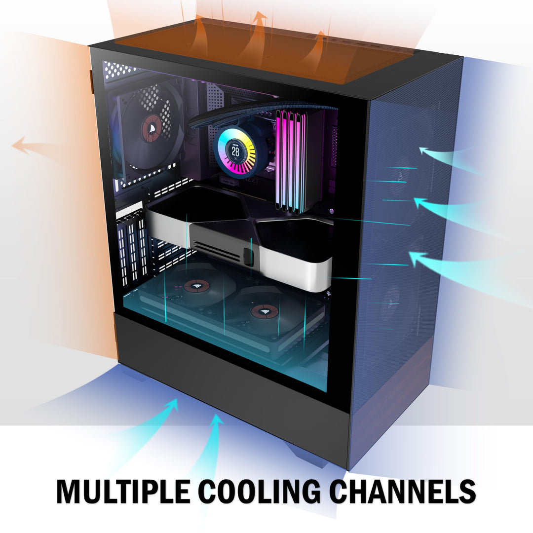 PC Gehäuse Mid Tower ATX Temperglas 3 Lüfter vorinstalliert schwarz - Bild 3
