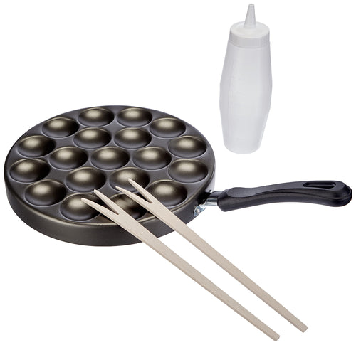 Poffertjes-Pfannen-Set Aluminium 25 cm mit Teigflasche und Holzstäbchen
