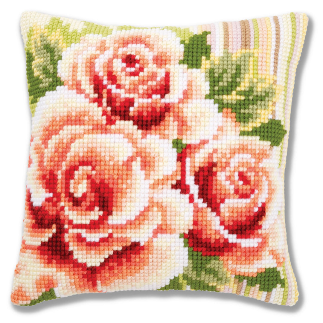 Kreuzstich Stickset Kissen Rosa Rosen vorgedruckt 40x40 cm - Bild 2