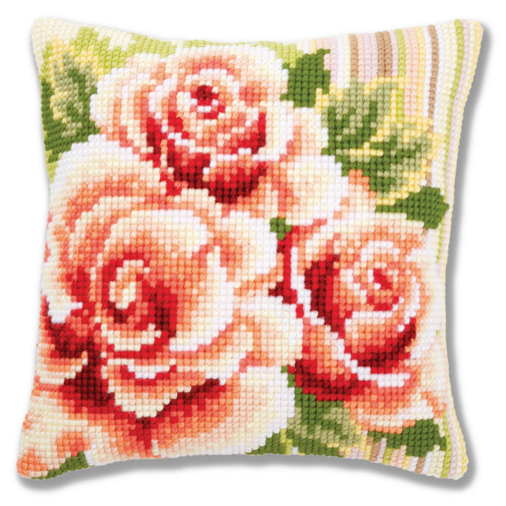 Kreuzstich Stickset Kissen Rosa Rosen vorgedruckt 40x40 cm - Bild 2