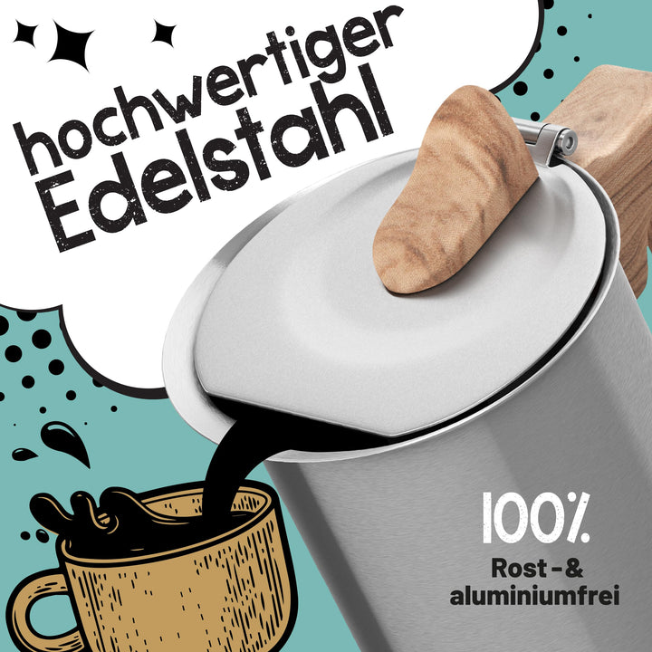 Espressokocher Edelstahl 6 Tassen 300 ml für alle Herdarten - Bild 3